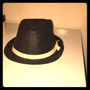Black Straw hat with off white ribbon